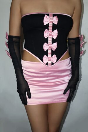 pink skirt and black corset